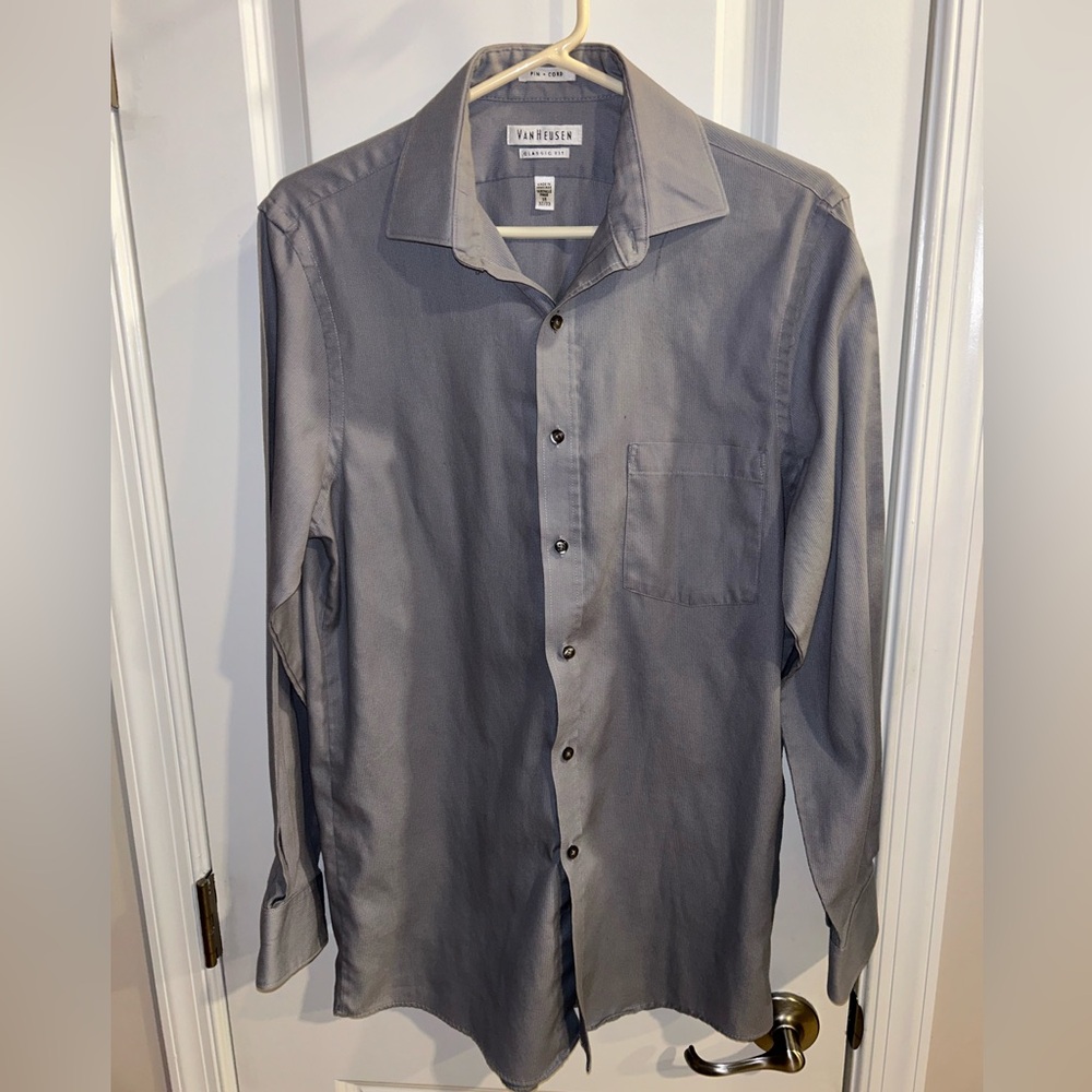 Van Heusen Men’s Long Sleeve Dress Shirt Gray Button Up Size Neck 15